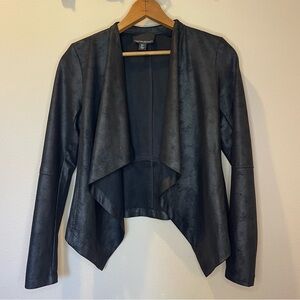 Cynthia Rowley Black Faux Leather Waterfall Jacket Size S